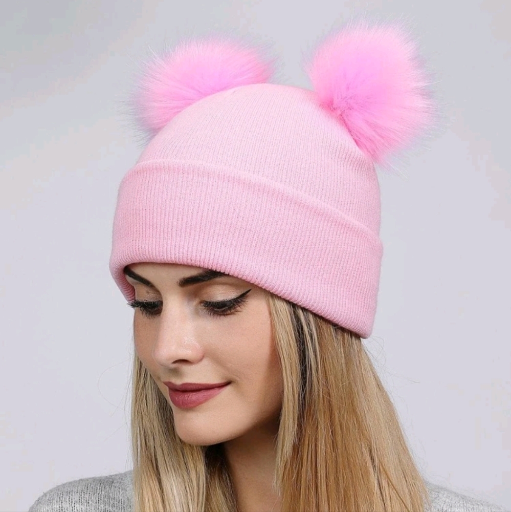 Baby Pink Pom Beanie Hat